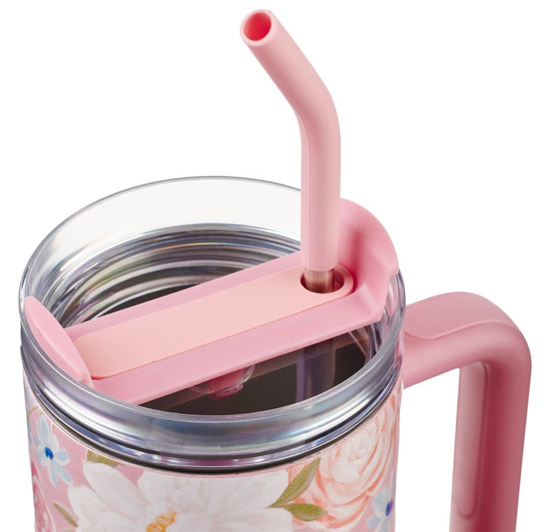 Tumbler God Is With Her Pink Floral w/Straw
