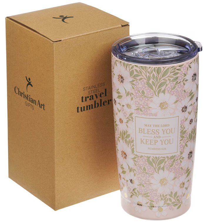 Tumbler SS Pink Floral The Lord Bless You and Keep You Num. 6:24