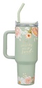 Tumbler He Restores My Soul Sage Floral w/Straw