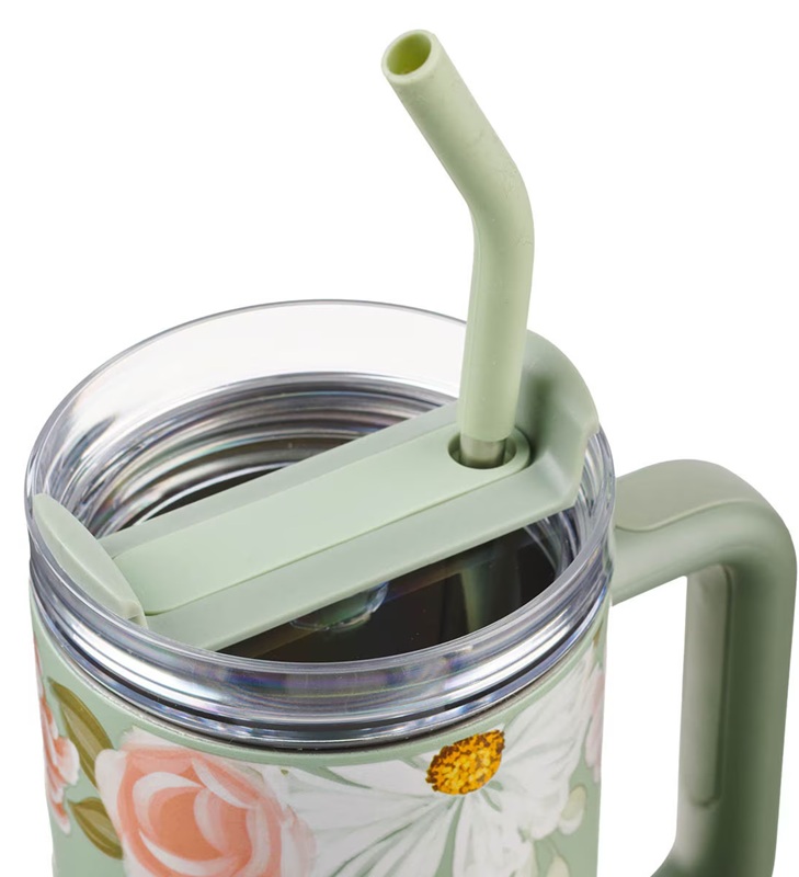Tumbler He Restores My Soul Sage Floral w/Straw