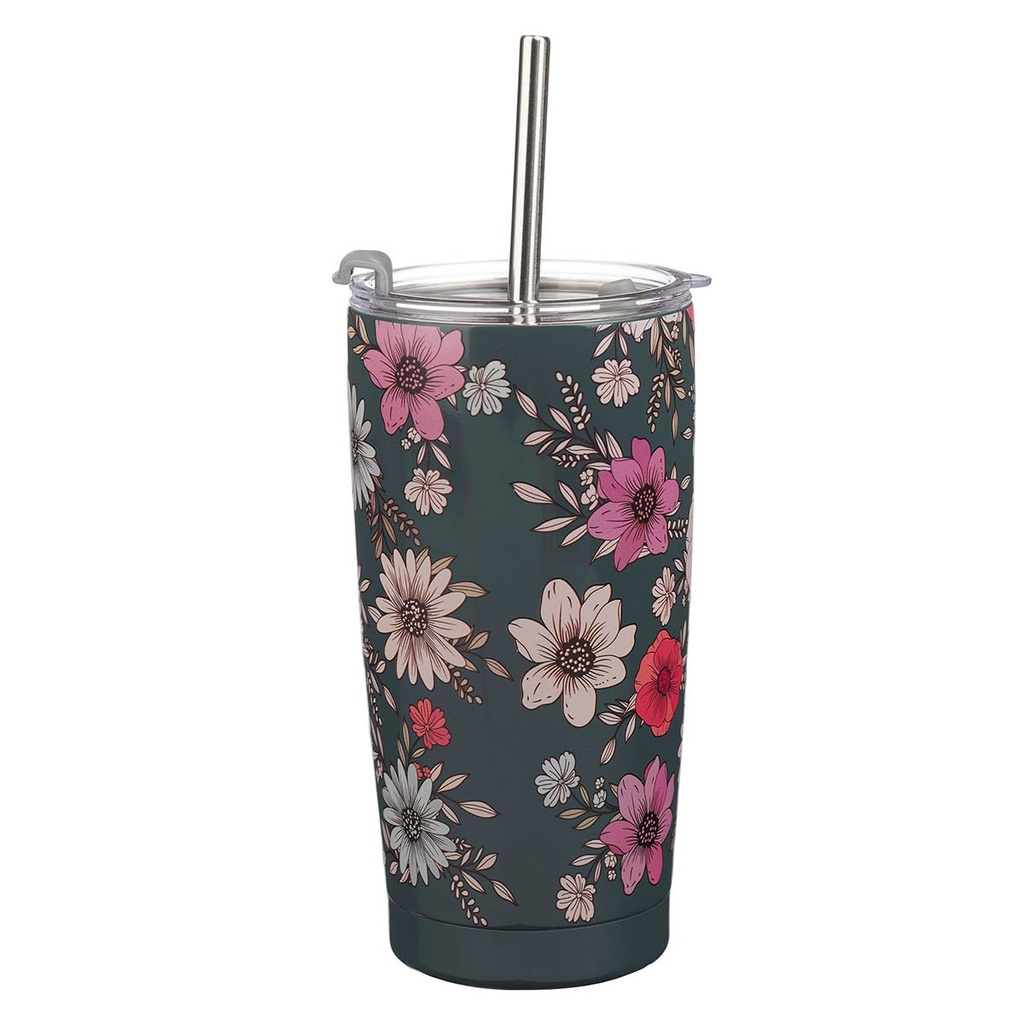 Tumbler SS Teal Floral Be Still & Know Ps. 46:10