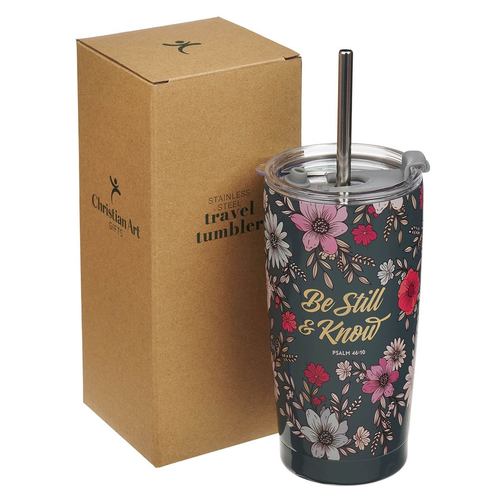 Tumbler SS Teal Floral Be Still & Know Ps. 46:10