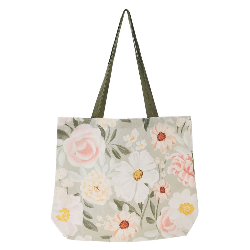 Tote Bag He Restores My Soul Green Floral Canvas