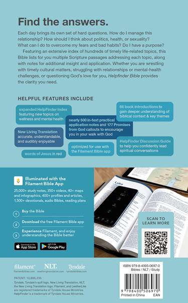NLT HelpFinder Bible Filament Enabled paperback 