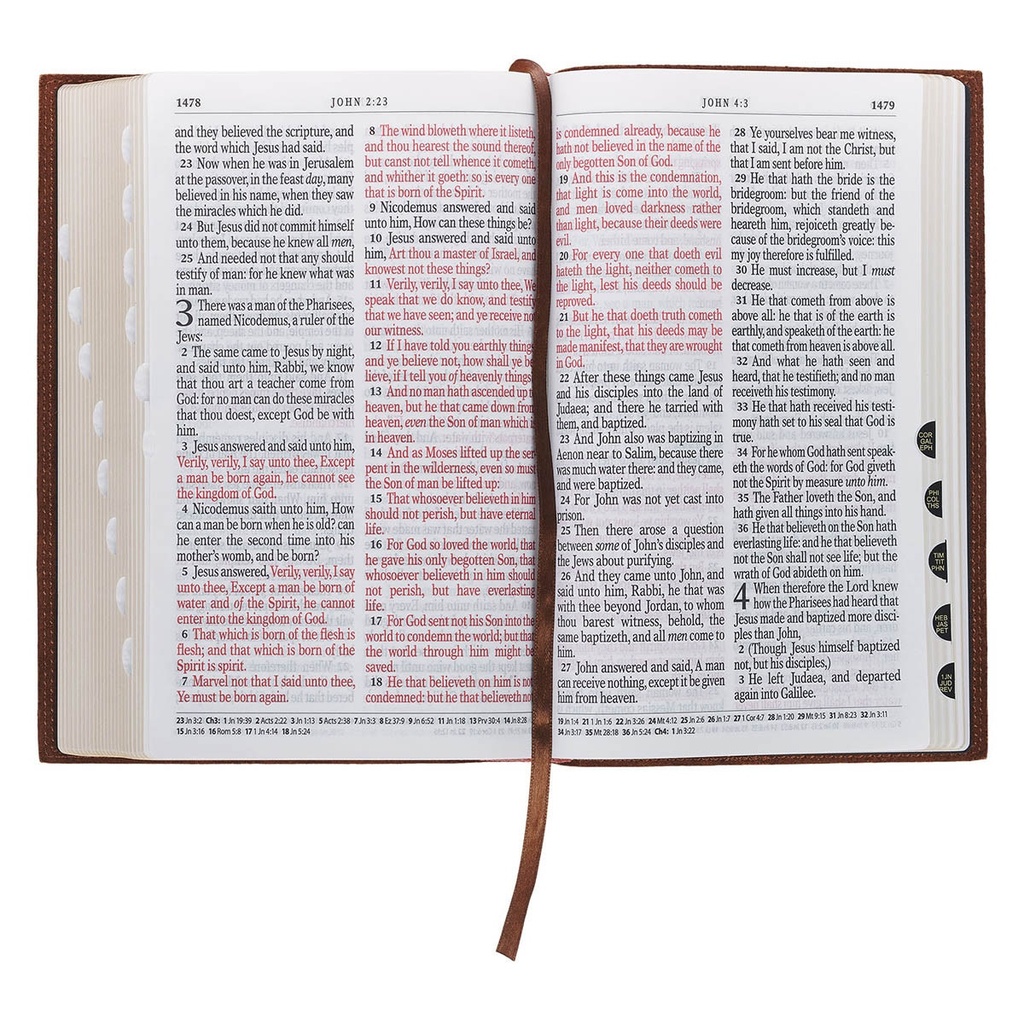 KJV Giant Print Chestnut Brown Full Grain Leather Thumb Index