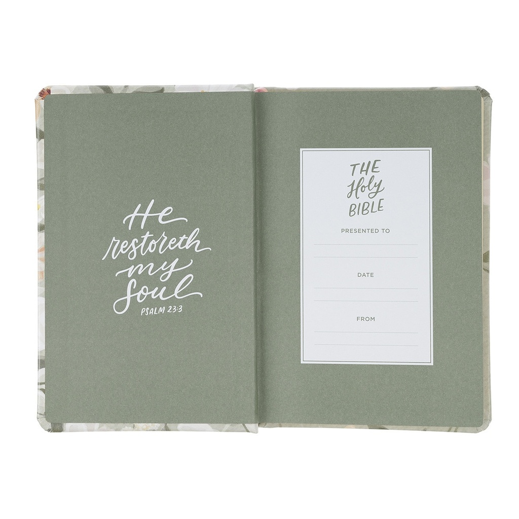 KJV He Restorest My Soul Lichen Grey Floral Faux Leather