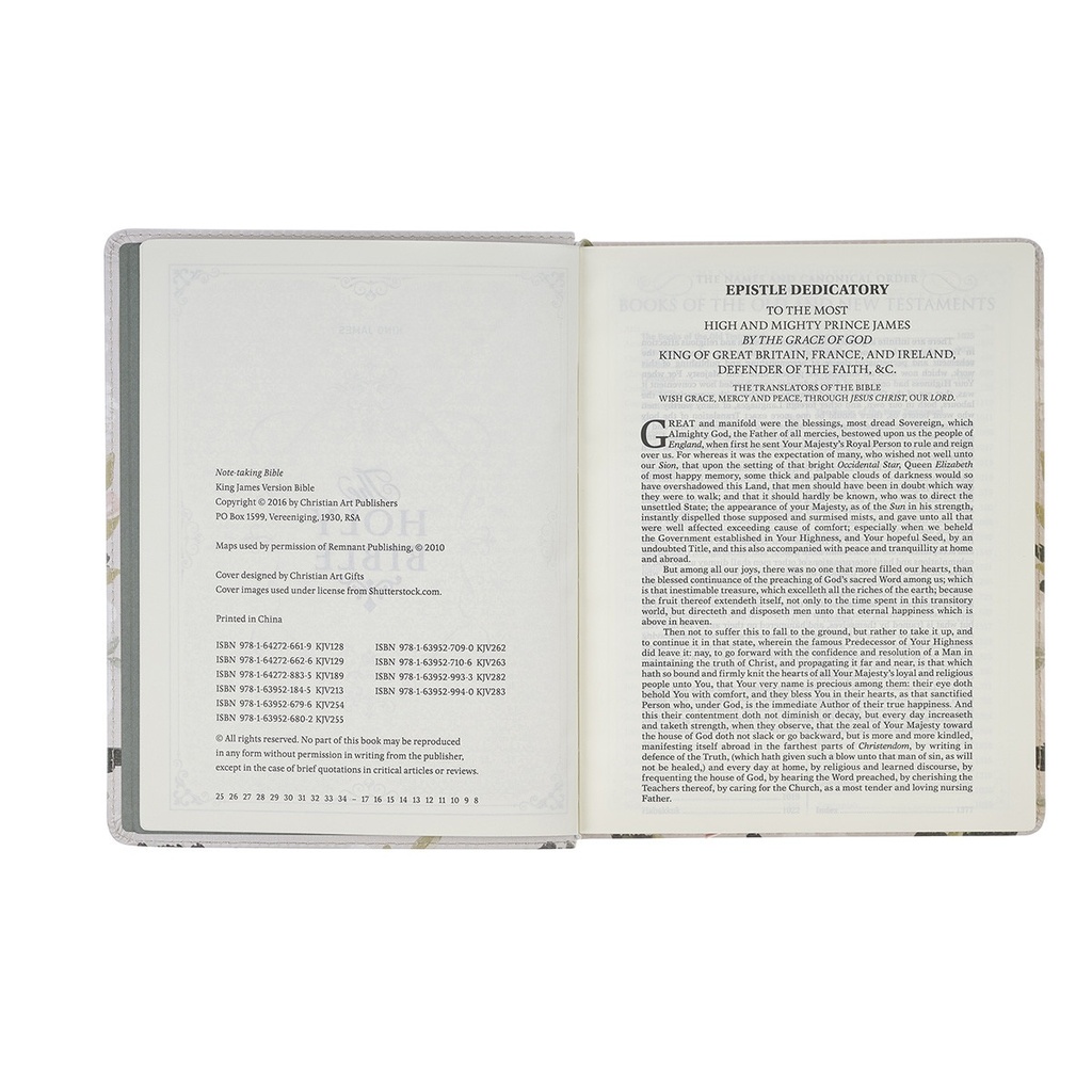 KJV Note-taking Bible Psalm 91:4 Cream Floral