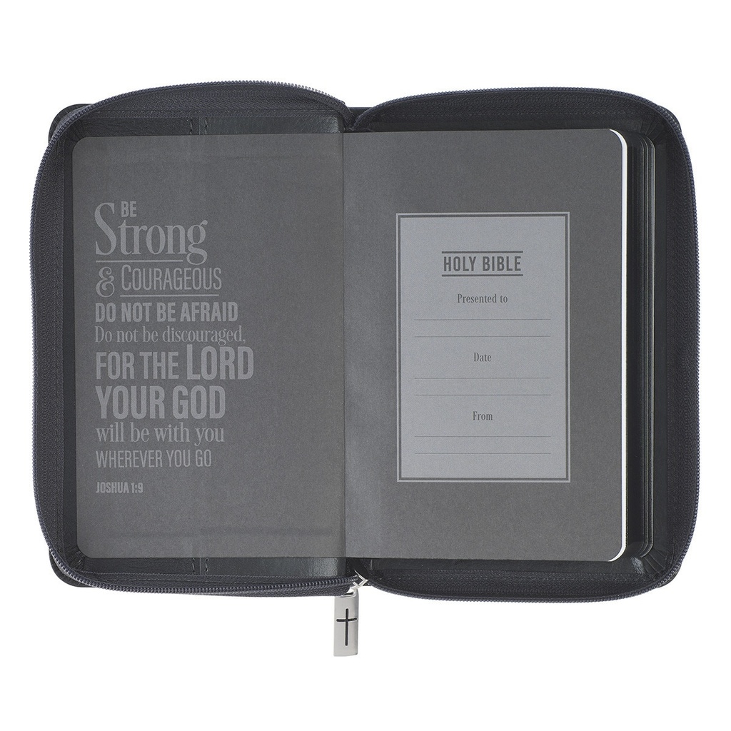 KJV Pocket Bible Grey Lion Faux Leather w/Zipper