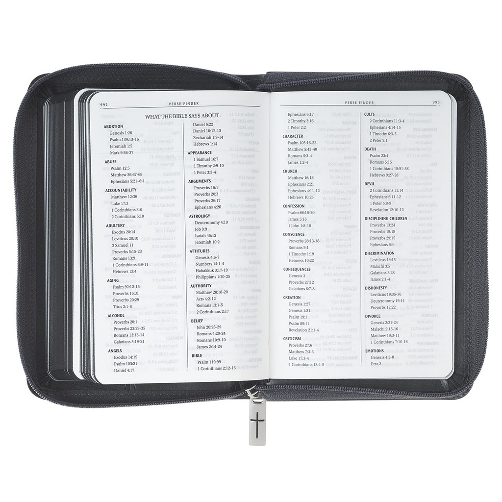 KJV Pocket Bible Grey Lion Faux Leather w/Zipper