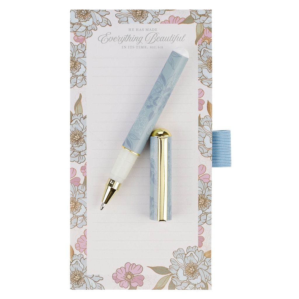 Magnetic Notepad and Pen Gift Set Everything Beautiful Whimsical Blooms