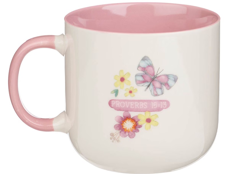 Mug Pink A Glad Heart Makes A Cheerful Face Prov. 15:13