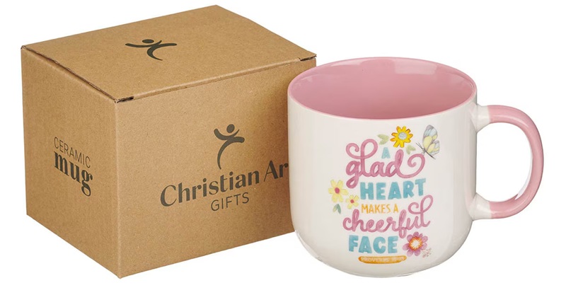 Mug Pink A Glad Heart Makes A Cheerful Face Prov. 15:13