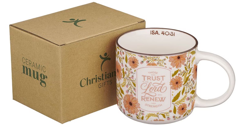 Mug Pink Floral Those Who Trust In The Lord Isa. 40:31
