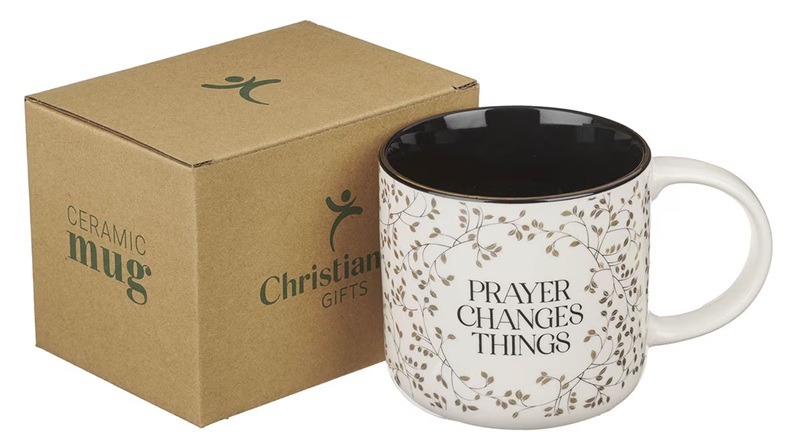 Mug White and Black Prayer Changes Things
