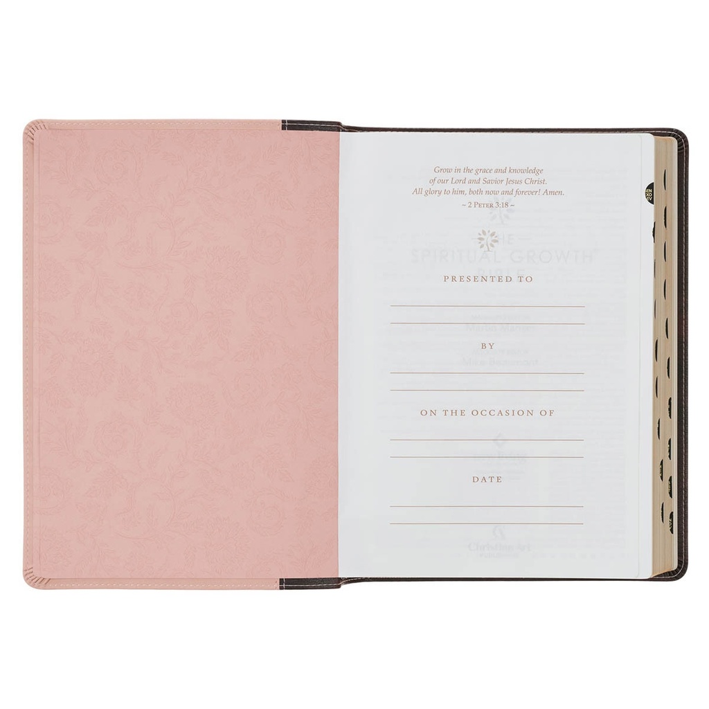 NLT Spiritual Growth Bible Brown/Blush Pink Faux Leather