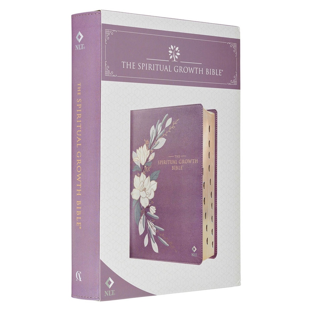 NLT Spiritual Growth Bible Plum Floral Faux Leather
