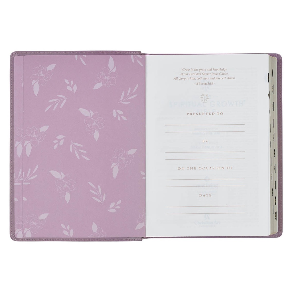 NLT Spiritual Growth Bible Plum Floral Faux Leather