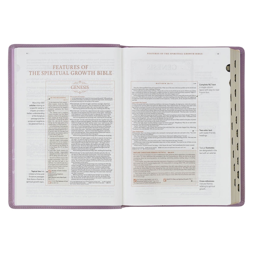 NLT Spiritual Growth Bible Plum Floral Faux Leather