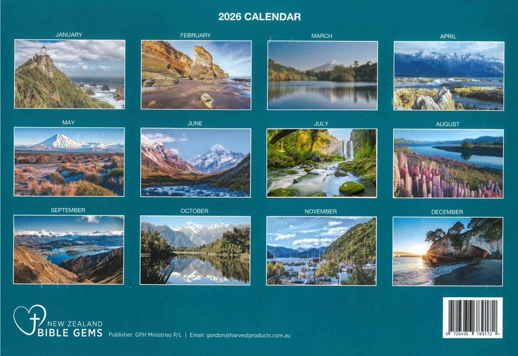 2026 Calendar Bible Gems NZ Scenery 