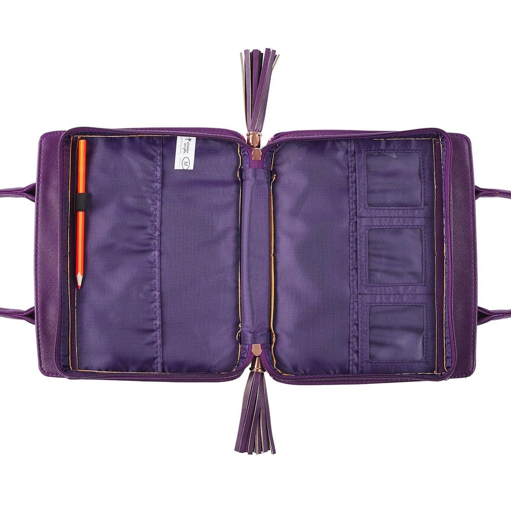 Bible Cover Blessed W/Handles Floral Purple Medium