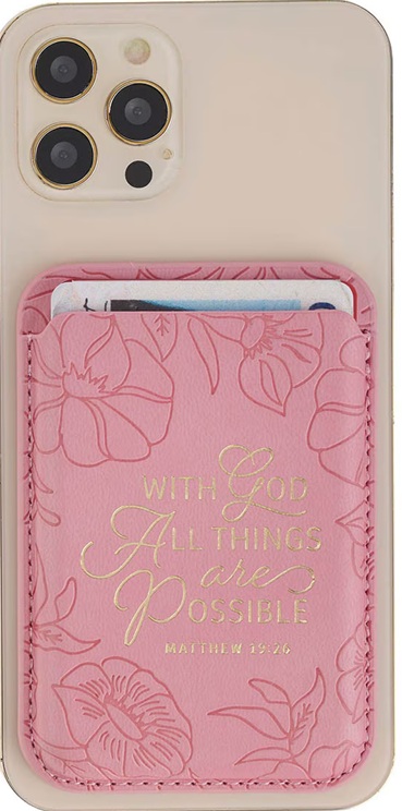 Phone Wallet Magnetic Pink With God All Things Matt. 19:26