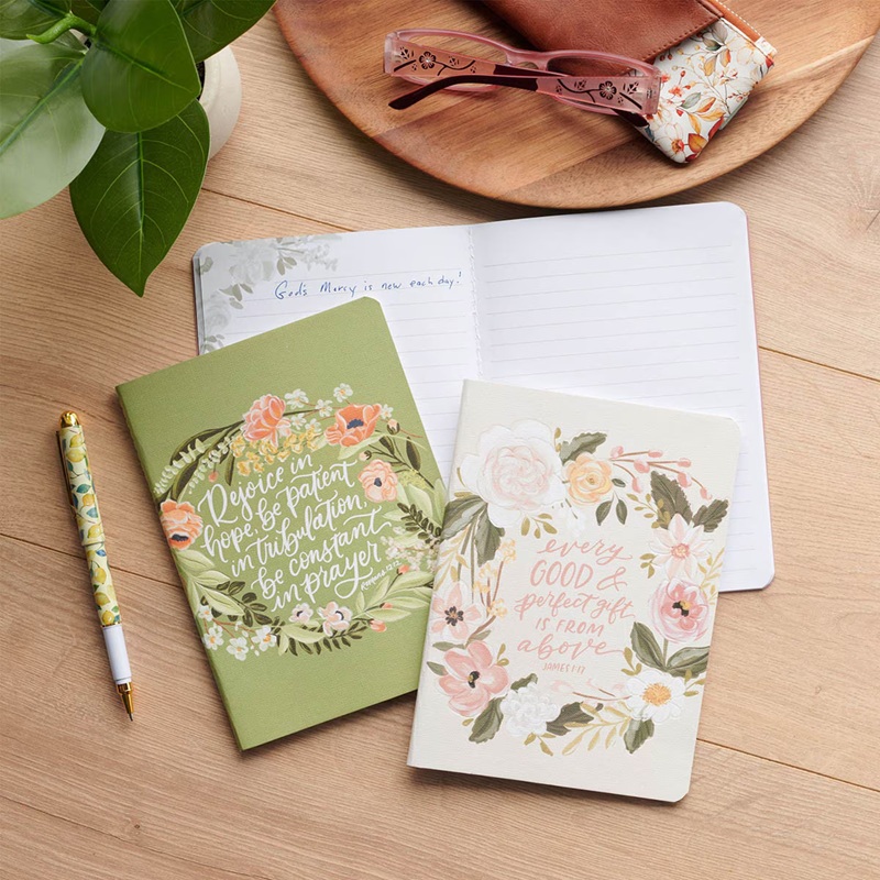 Notebook Set Medium 2pc Cream Green Floral