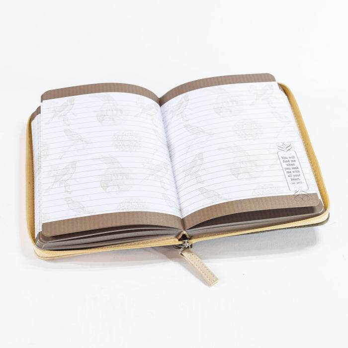 Journal Under His Wings Gold Flecked Brown Zip (08/25)