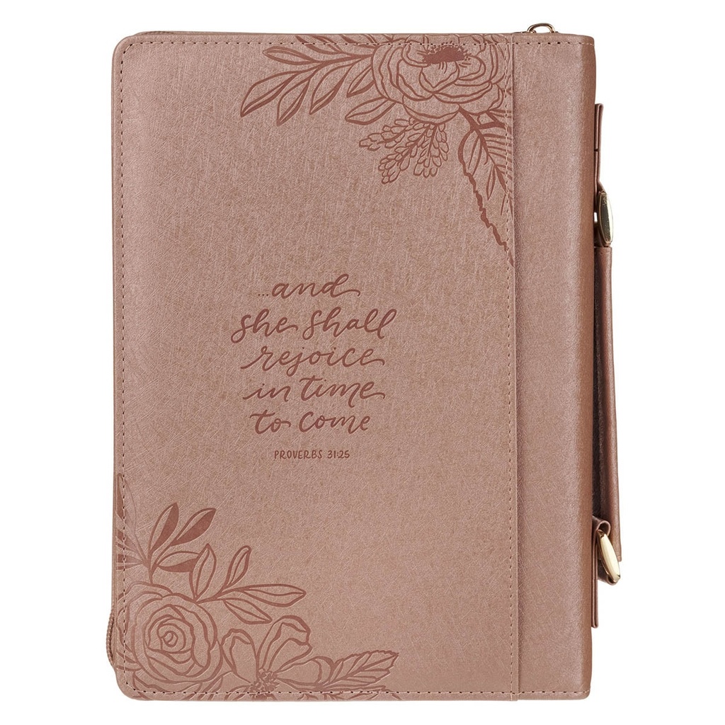 Bible Case Large Strength And Honour Prov. 31:25 Peach Floral 