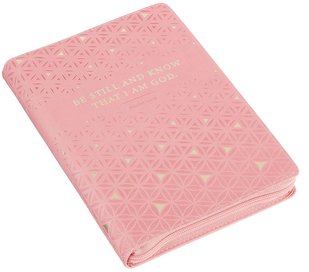 Journal Be Still and Know Geometric Pink Faux Leather Zip