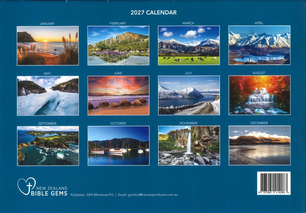 2027 Calendar Bible Gems NZ Scenery 