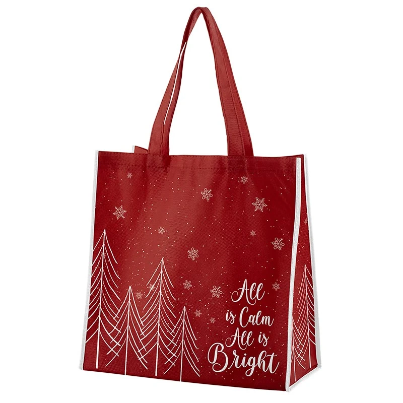 Tote Bag All Is Calm All Is Bright Red
