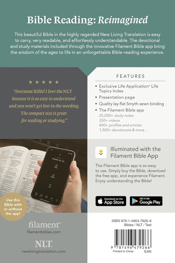 NLT Bible Compact Premium Value Filament Brown Cross