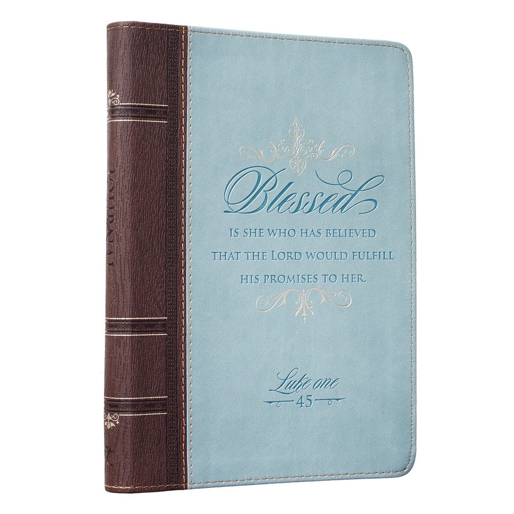Journal Blessed Lk 1:45 Luxleather Brwn/Teal w/Zip