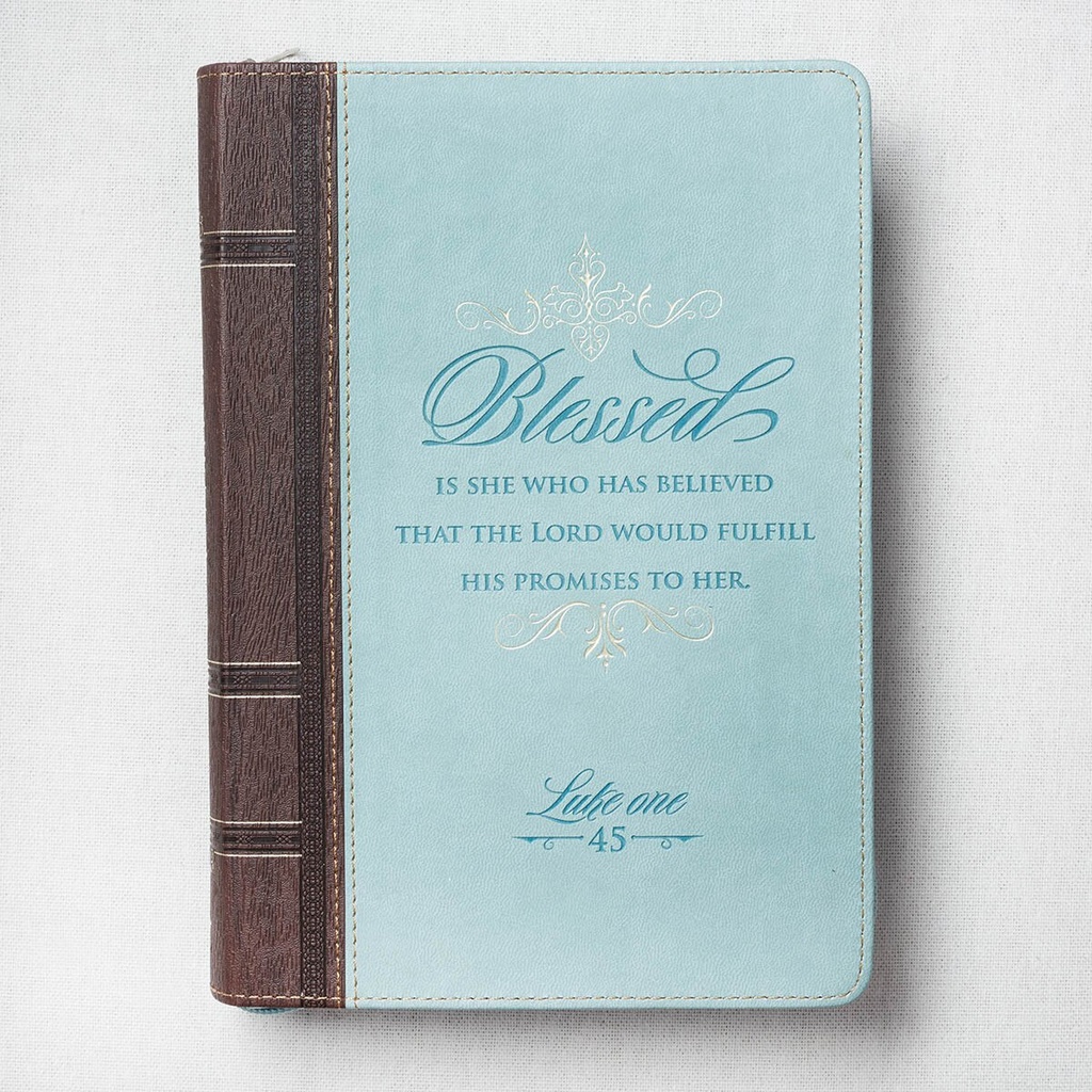 Journal Blessed Lk 1:45 Luxleather Brwn/Teal w/Zip