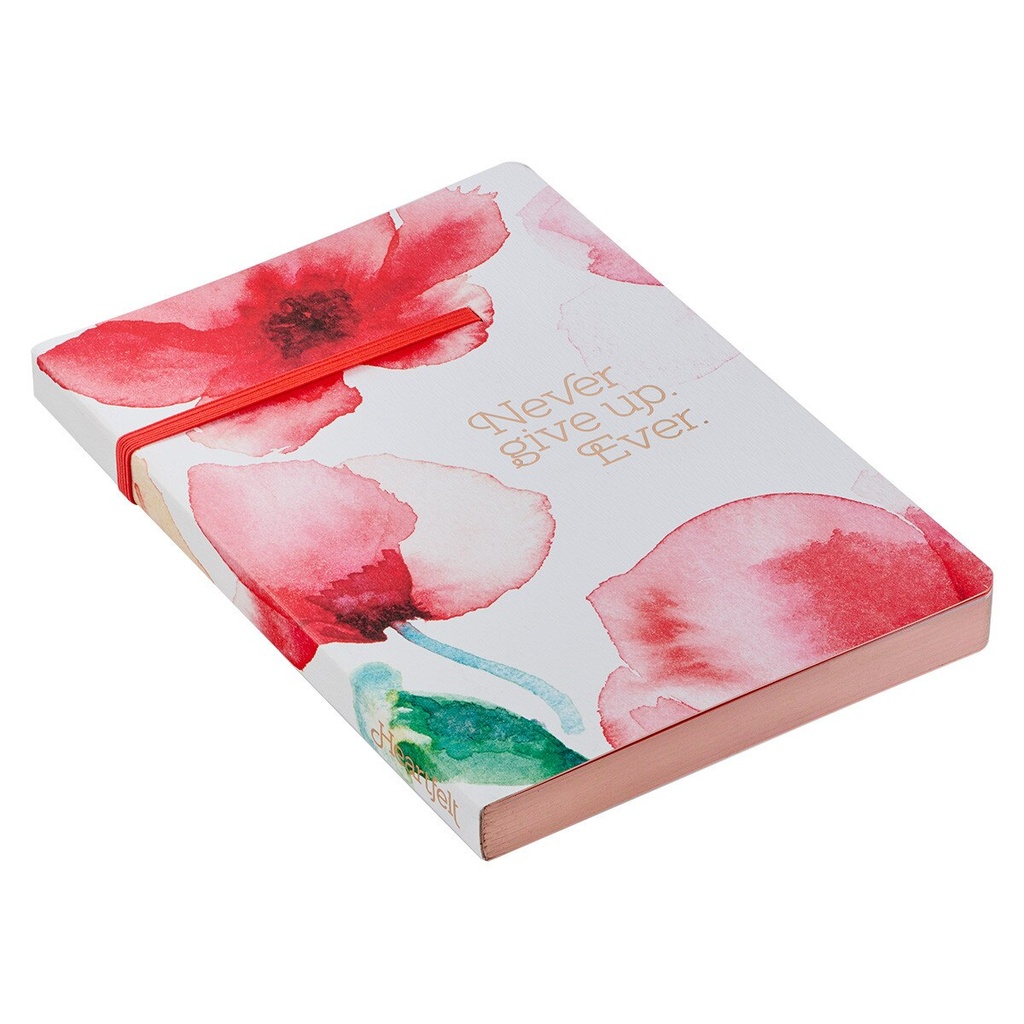 Journal Never Give Up Coral Poppies Flexcover