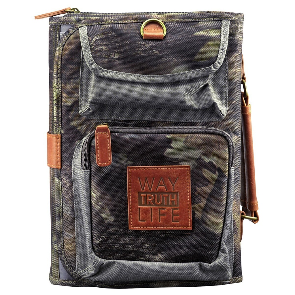 Bible Cover Tri-Fold Camo Organizer Way Truth Life Medium