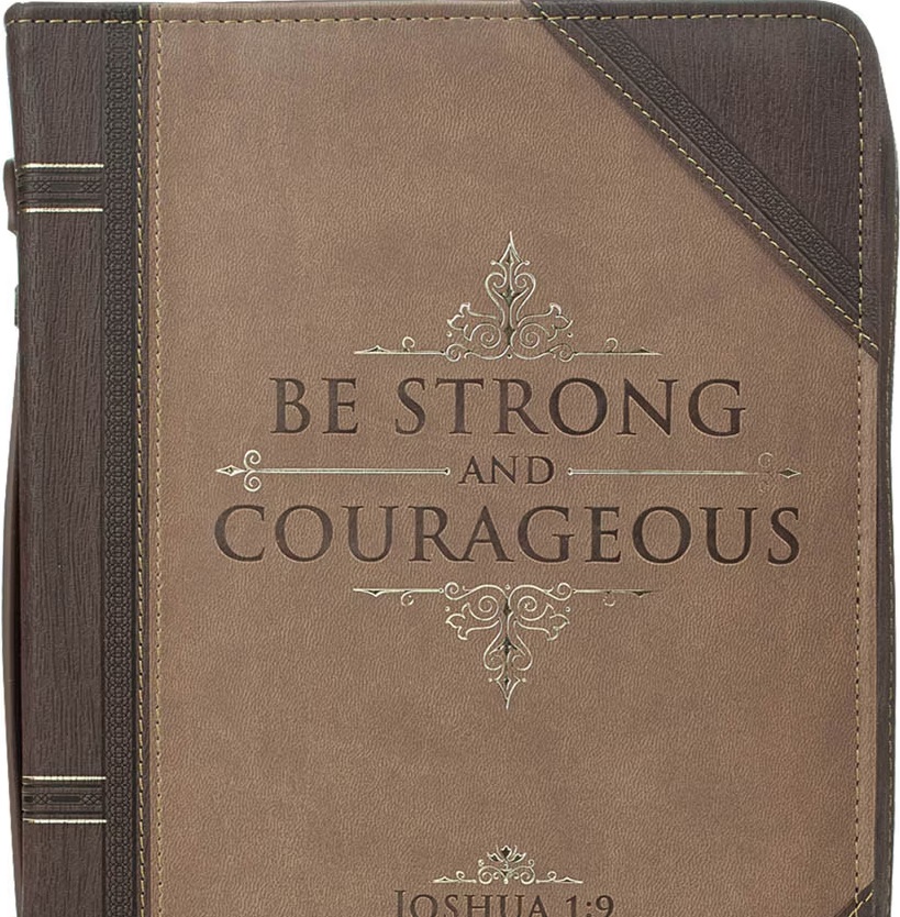 Bible Case Large Be Strong & Courageous Walnut & Tan