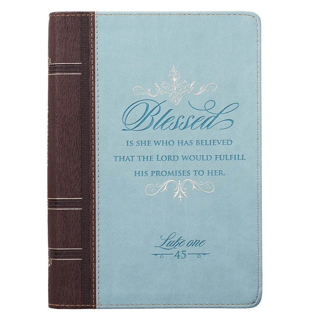 Journal Blessed Lk 1:45 Luxleather Brwn/Teal w/Zip