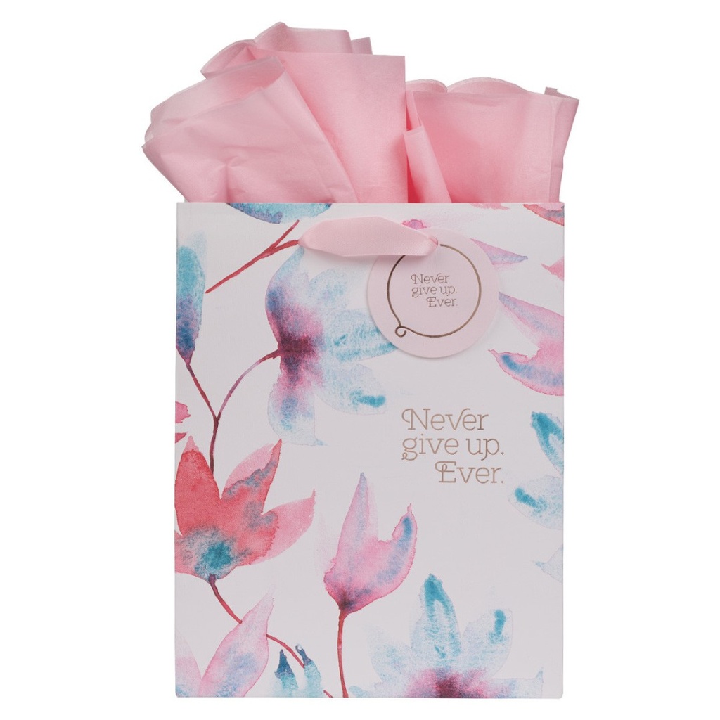Gift Bag Medium Never Give Up Pink Petals