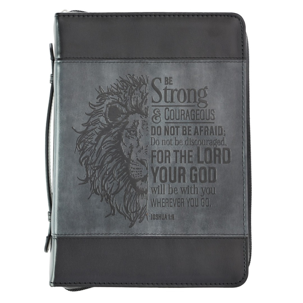 Bible Cover LuxLeather Be Strong Lion Large - Joshua 1:9