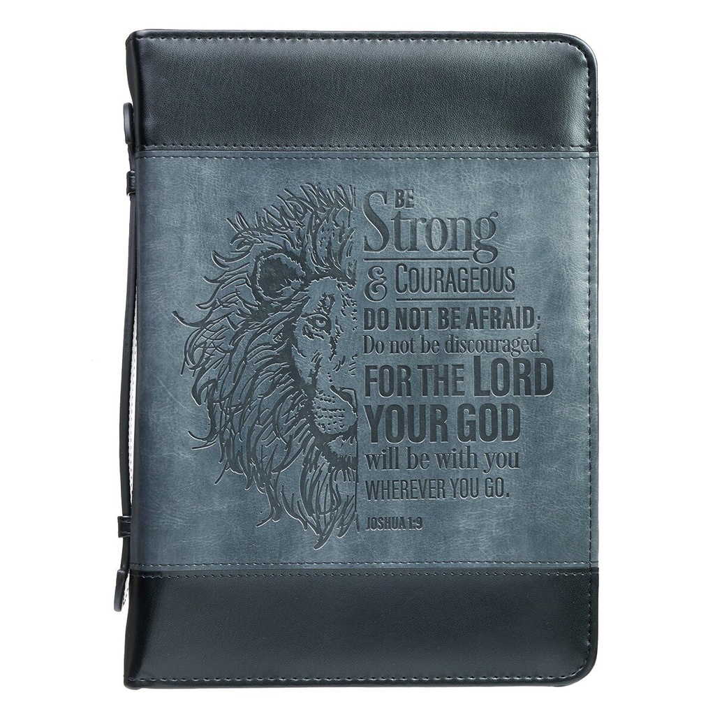 Bible Cover LuxLeather Be Strong Lion Medium - Joshua 1:9