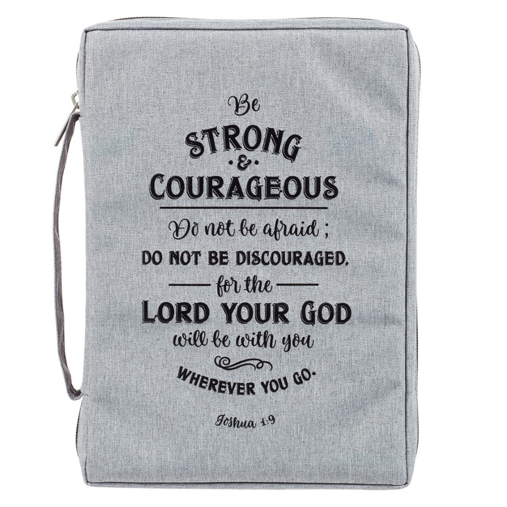 Bible Case Canvas Large Be Strong & Courageous Grey