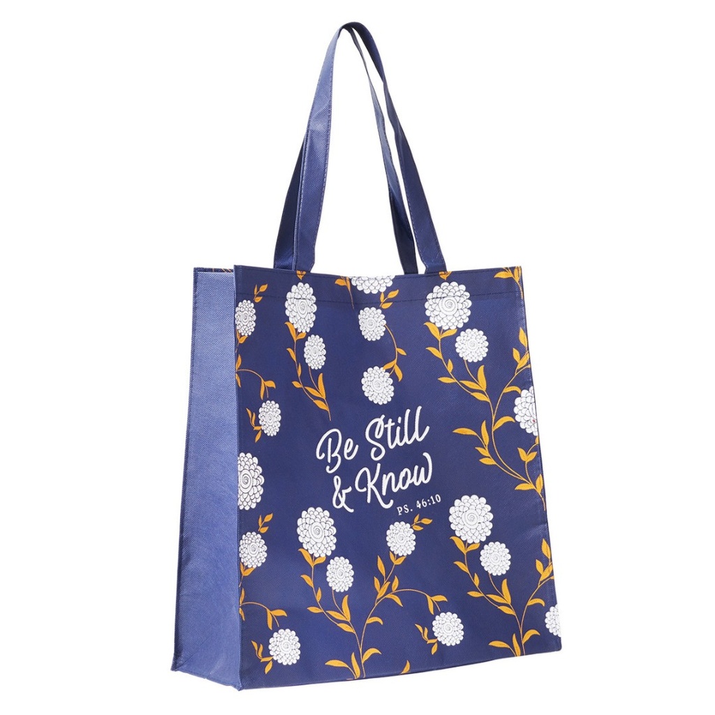 Tote Bag Be Still & Know Blue/White - Psalm 46:10