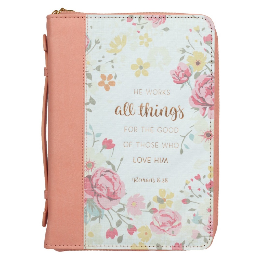 Bible Cover He Works All Things Peach Large Luxleather