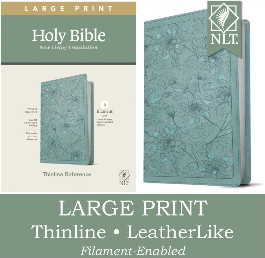 NLT Large Print Thinline Ref Bible Filament Teal Leatherlike