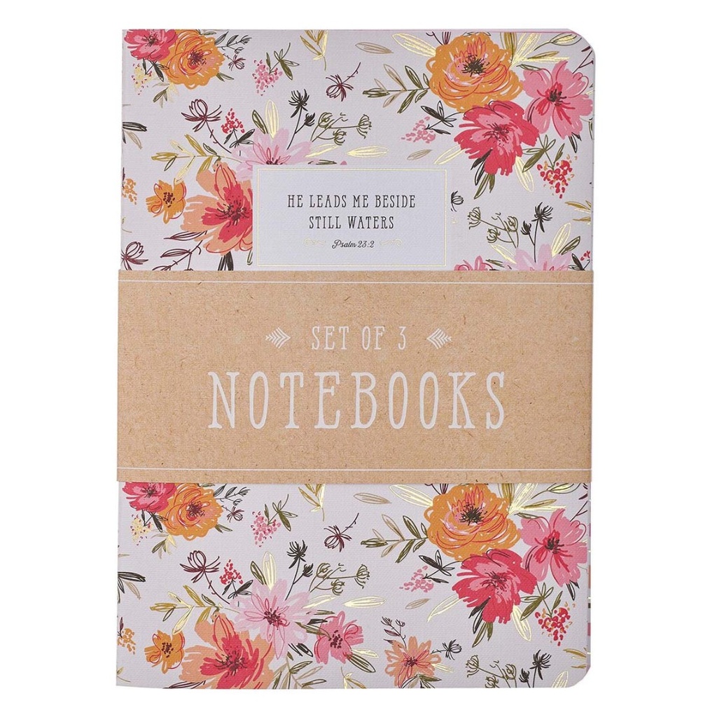 Notebook Set Blessed Pink Floral Stripes (Set Of 3)