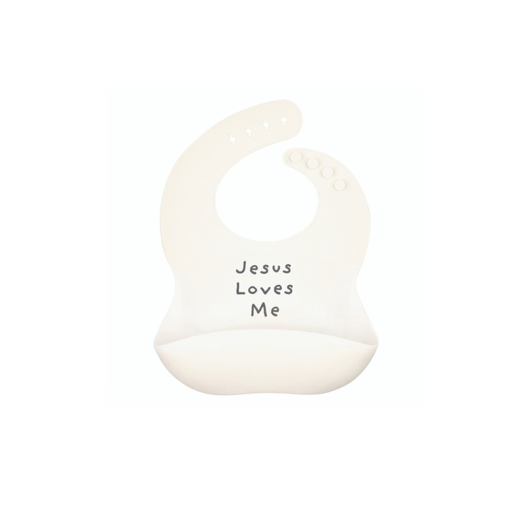Silicone Bib Jesus Loves Me White