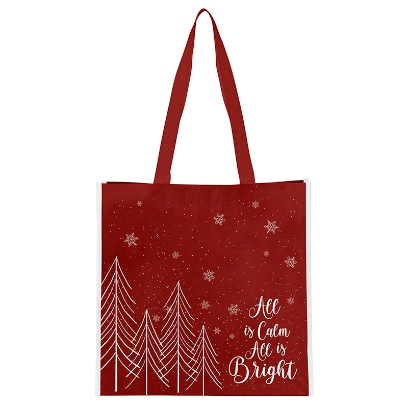 Tote Bag All Is Calm All Is Bright Red