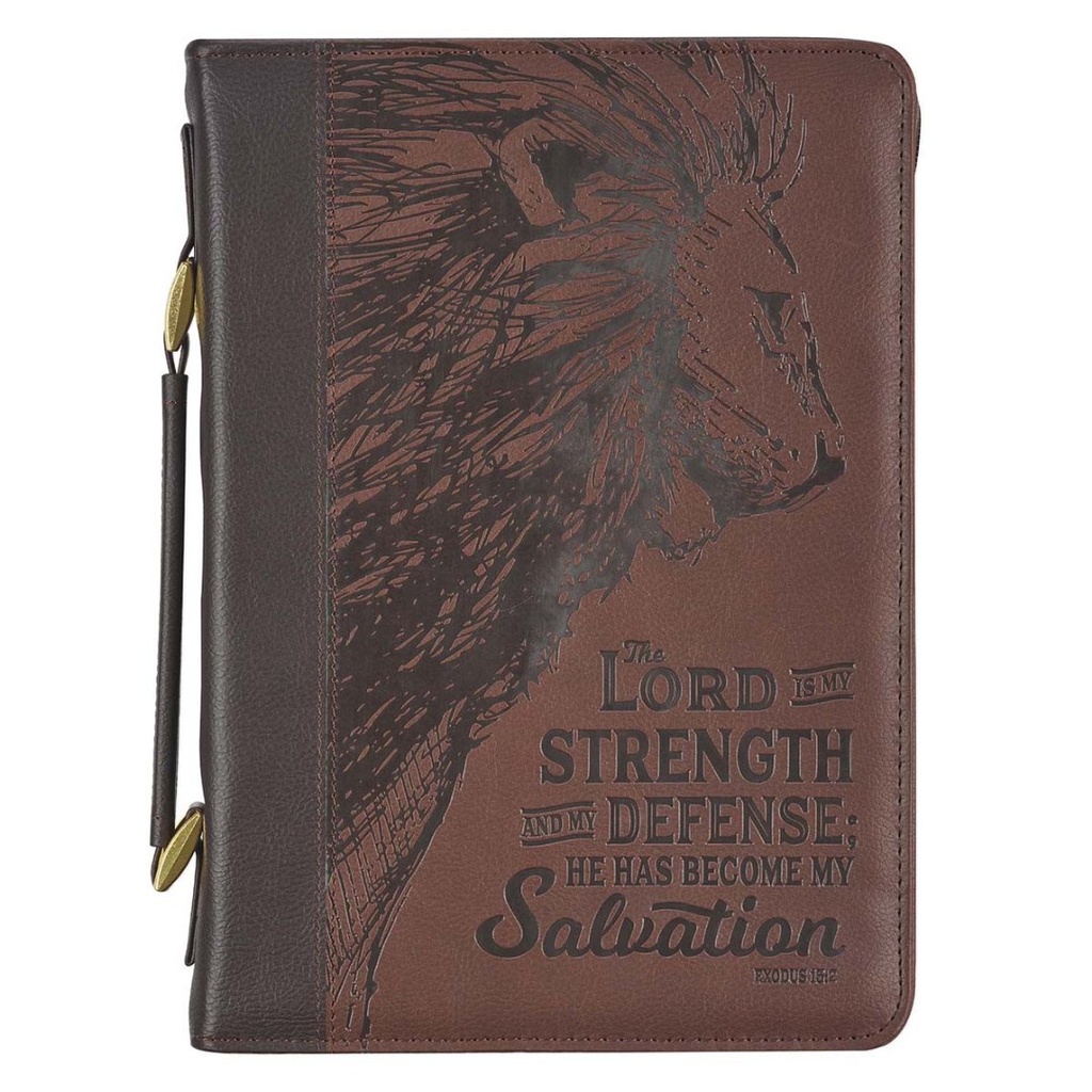 Bible Case XL Strength & Defence Lion Brown Luxleather