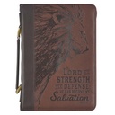 Bible Case XL Strength & Defence Lion Brown Luxleather